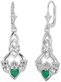 Emerald Strieborná keltský Claddagh Visieť Náušnice