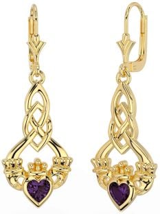 Alexandrite Gold Celtic Claddagh Dangle Earrings