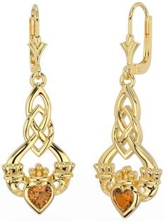 Citrine Or celtique Claddagh Pendre Des boucles d'oreilles