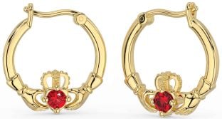 Ruby Gold Silver Claddagh Dangle Earrings