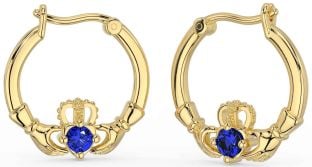 Sapphire Gold Silver Claddagh Dangle Earrings