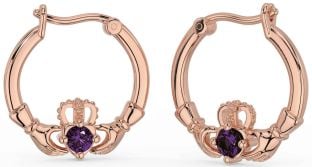 Alexandrite Rose Gold Claddagh Dangle Earrings