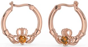 Citrine Rose Gold Claddagh Dangle Earrings