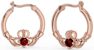 Garnet Rose Gold Claddagh Dangle Earrings