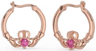 Rosa Turmalin Rose Gold Claddagh Baumeln Ohrringe