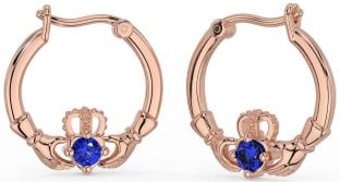 Sapphire Rose Gold Claddagh Dangle Earrings