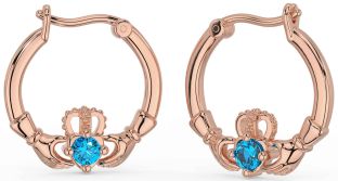 Topaz Rose Gold Claddagh Dangle Earrings