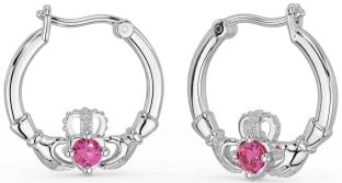 Roze Toermalijn Zilver Claddagh Bengelen Oorbellen