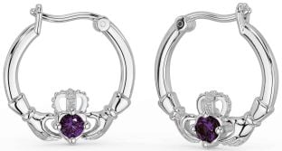 Alexandrite White Gold Claddagh Dangle Earrings