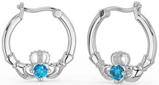 Topaz White Gold Claddagh Dangle Earrings