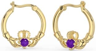 Amatista Oro Claddagh Colgar Pendientes