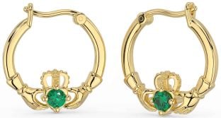 Emerald Gold Claddagh Dangle Earrings