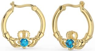Topaz Gold Claddagh Dangle Earrings
