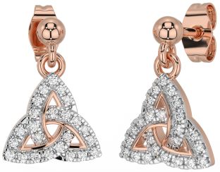 Diamant Rose Gold keltisch Dreieinigkeit Knoten Baumeln Ohrringe