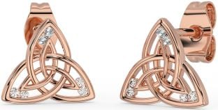 Diamond Rose Gold Silver Celtic Trinity Knot Stud Earrings