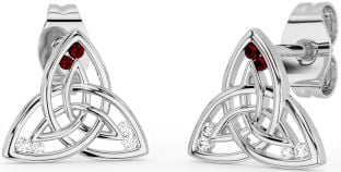 Diamond Garnet Silver Celtic Trinity Knot Stud Earrings