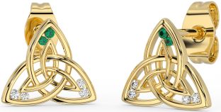 Diamond Emerald Gold Celtic Trinity Knot Stud Earrings