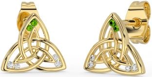 Diamond Peridot Gold Celtic Trinity Knot Stud Earrings