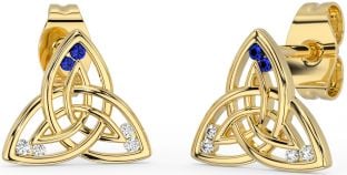 Diamond Sapphire Gold Celtic Trinity Knot Stud Earrings