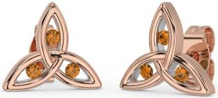 Citrin Rose Gold Silber keltisch Dreieinigkeit Knoten Zucht Ohrringe