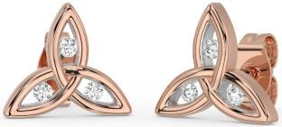 Diamond Rose Gold Silver Celtic Trinity Knot Stud Earrings