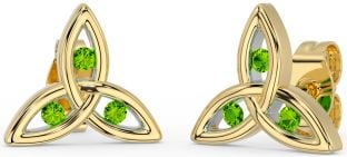 Peridot Gold Silver Celtic Trinity Knot Stud Earrings