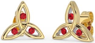 Ruby Gold Silver Celtic Trinity Knot Stud Earrings