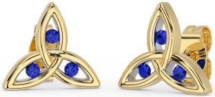 Sapphire Gold Silver Celtic Trinity Knot Stud Earrings