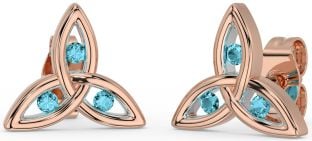 Aquamarine Rose Gold Celtic Trinity Knot Stud Earrings