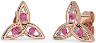 Pink Tourmaline Rose Gold Celtic Trinity Knot Stud Earrings