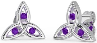 Amethyst Silver Celtic Trinity Knot Stud Earrings