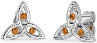 Citrine Silver Celtic Trinity Knot Stud Earrings