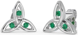 Emerald Silver Celtic Trinity Knot Stud Earrings