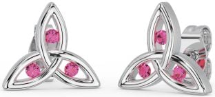 Pink Tourmaline Silver Celtic Trinity Knot Stud Earrings