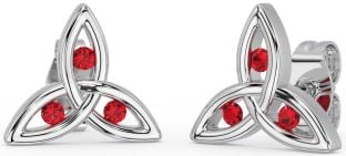 Ruby Silver Celtic Trinity Knot Stud Earrings