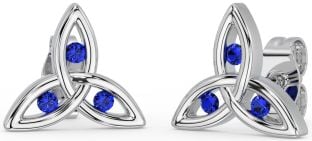 Sapphire Silver Celtic Trinity Knot Stud Earrings