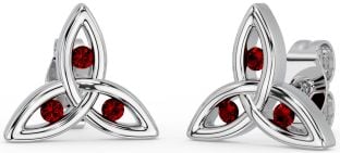 Garnet White Gold Celtic Trinity Knot Stud Earrings