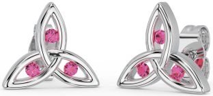 Pink Tourmaline White Gold Celtic Trinity Knot Stud Earrings