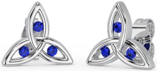 Sapphire White Gold Celtic Trinity Knot Stud Earrings