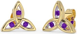 Amethyst Gold Celtic Trinity Knot Stud Earrings