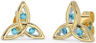 Aquamarine Gold Celtic Trinity Knot Stud Earrings
