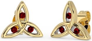 Garnet Gold Celtic Trinity Knot Stud Earrings