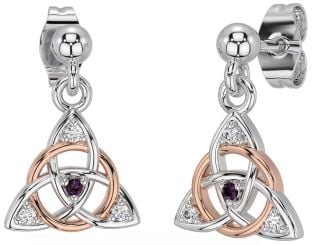 Diamant Alexandrite Rose Or Argent celtique Trinité Noeud Pendre Des boucles d'oreilles