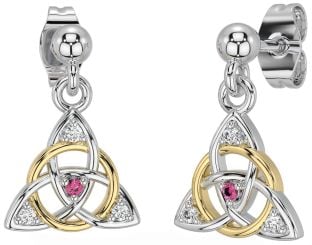 Diamante Rosa turmalina Oro Plata céltico Trinidad Nudo Colgar Pendientes