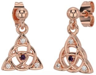 Diamond Alexandrite Rose Gold Silver Celtic Trinity Knot Dangle Earrings