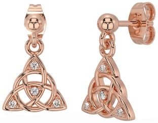 Diamond Rose Gold Silver Celtic Trinity Knot Dangle Earrings