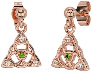 Trandafir Peridot de diamant Nod Celtic Trinity Aur Argint Cercei suspendați