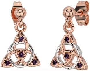 Diamond Alexandrite Rose Gold Silver Celtic Trinity Knot Dangle Earrings