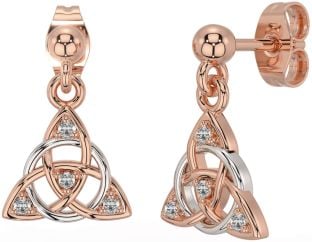 Diamond Rose Gold Silver Celtic Trinity Knot Dangle Earrings