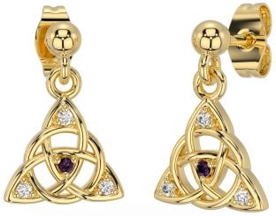 Diamond Alexandrite Gold Silver Celtic Trinity Knot Dangle Earrings